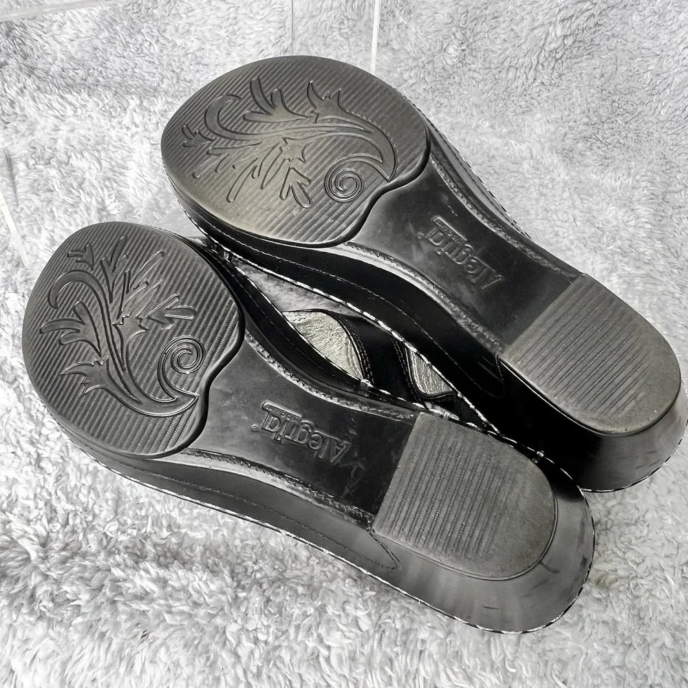 Alegria Lara Leather T Strap Sandals Womens Size 37 US 7 Black Adjustable